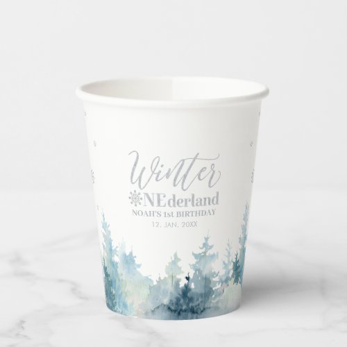 Silver Snow Winter Onderland 1st Birthday Party Paper Cups