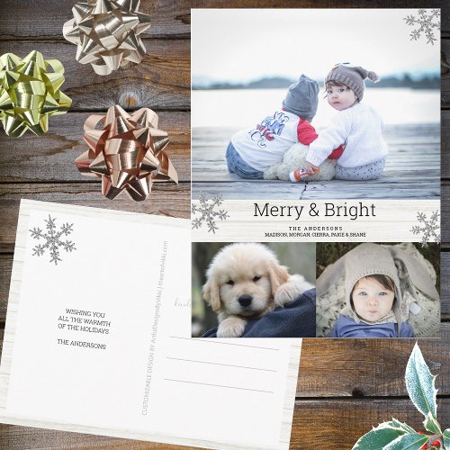 Silver Snowflake 3 Photo Collage Holiday Postcard