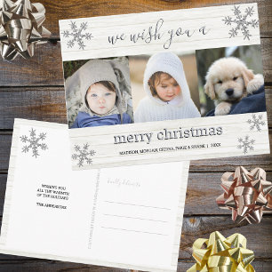 Silver Snowflake 3 Photo Merry Christmas Postcard