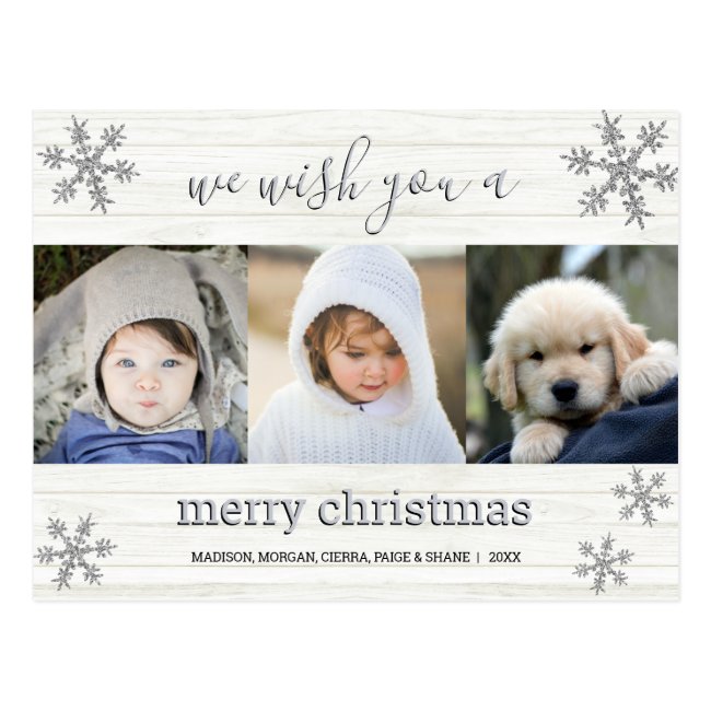 Silver Snowflake 3 Photo Merry Christmas Postcard