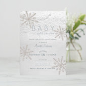 Silver Snowflake Baby Its Cold Outside Baby Shower Invitation (Standing Front)