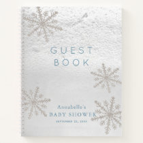 Silver Snowflake Baby Shower Blue Guest Book