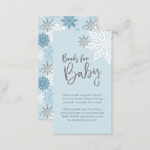 Silver Snowflake Baby Shower Book Request Enclosure Card