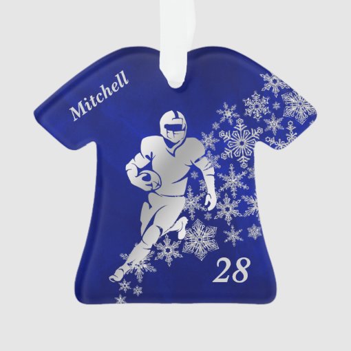 Silver Snowflake Blue Football Player Ornament Zazzle