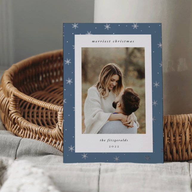 Silver Snowflake Border Christmas Photo Foil Holiday Card (Creator Uploaded)