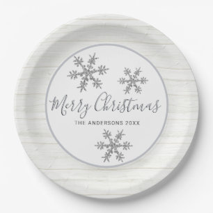 Silver Snowflake Chic Holiday Elegant Party Paper Plates