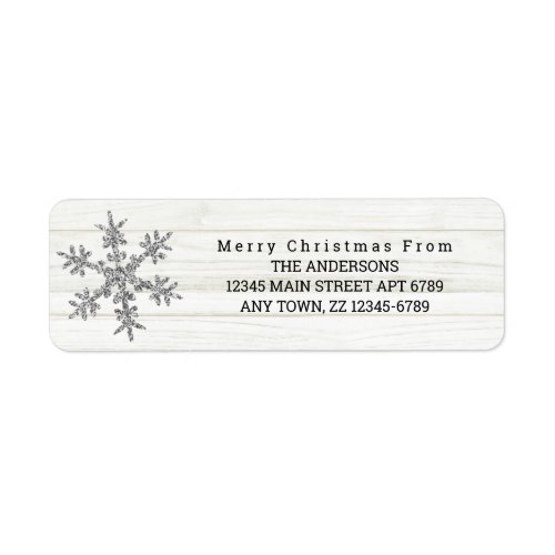 Silver Snowflake Chic Rustic Wood Holiday Label