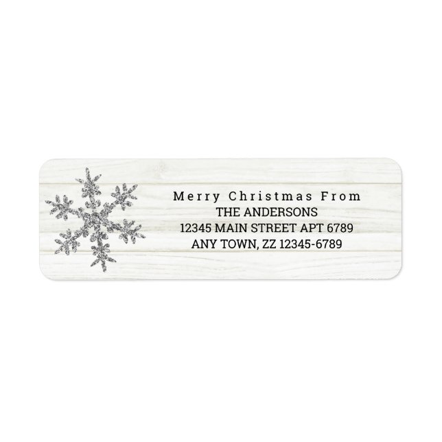 Silver Snowflake Chic Rustic Wood Holiday Label (Front)