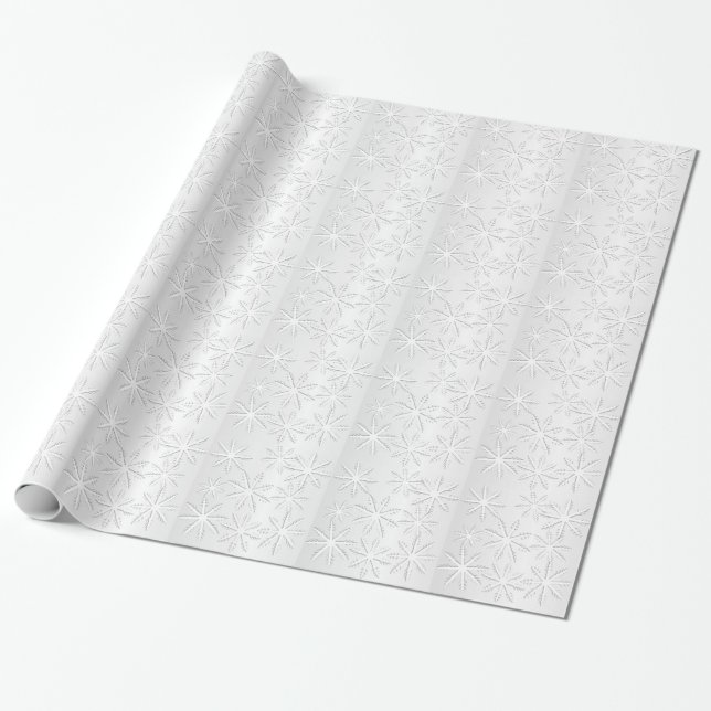 Silver Snowflake Christmas Holiday Print Wrapping Paper (Unrolled)