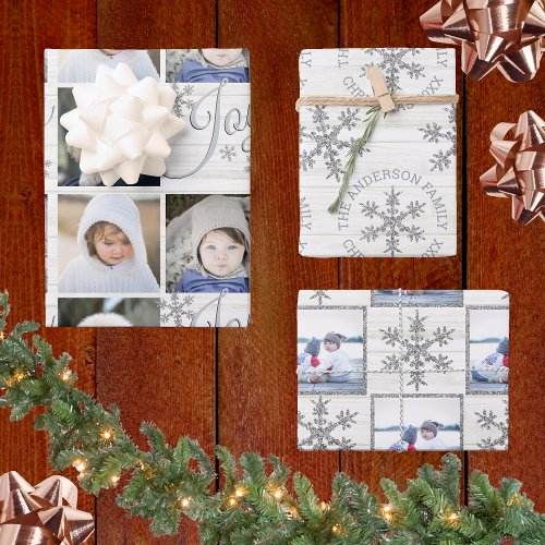 Silver Snowflake Christmas Holiday Your Photos Wrapping Paper Sheets