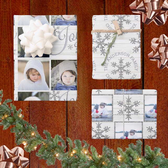 Silver Snowflake Christmas Holiday Your Photos Wrapping Paper Sheets (Creator Uploaded)