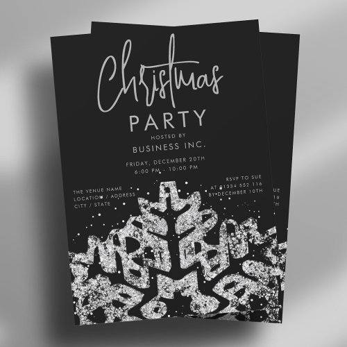 Silver Snowflake Corporate Christmas Party Black Invitation