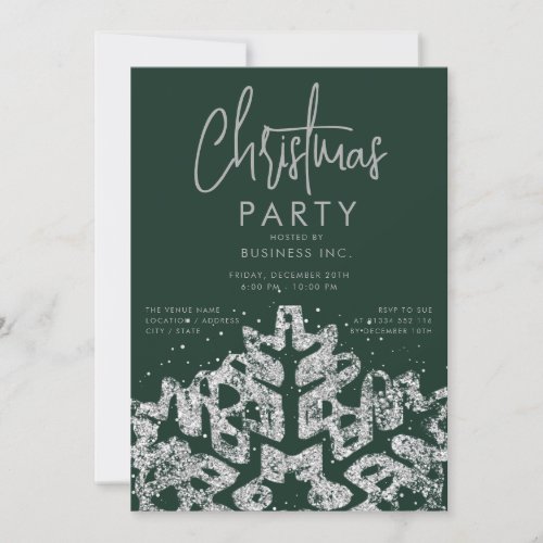 Silver Snowflake Corporate Christmas Party Green Invitation