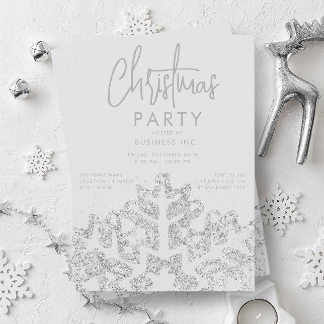 Silver Snowflake Corporate Christmas Party  Invitation (Silver Snowflake Corporate Christmas Party Invitation)
