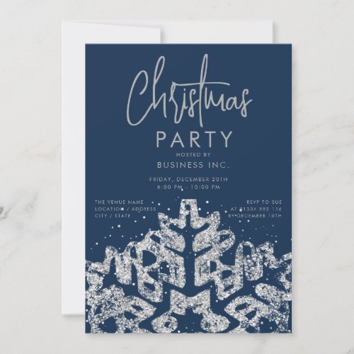 Silver Snowflake Corporate Christmas Party Navy  Invitation