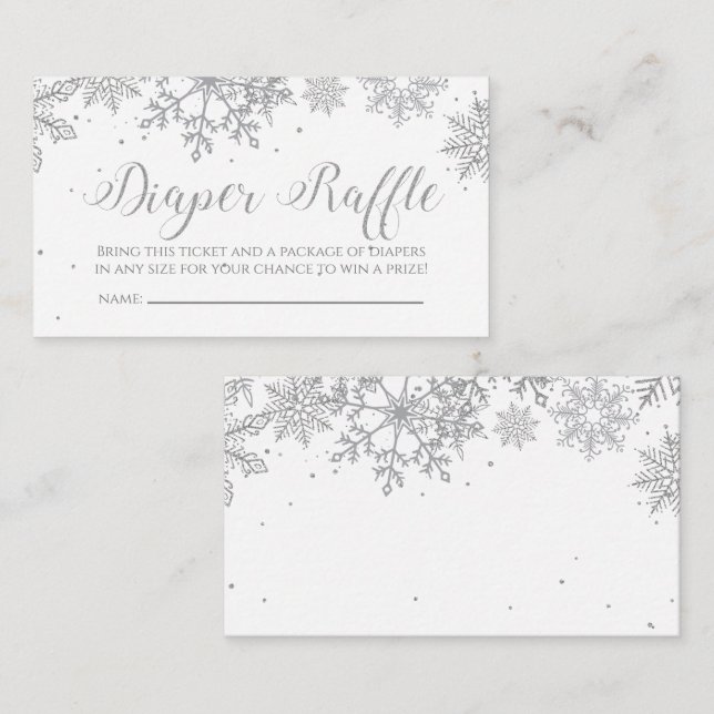 Silver Snowflake Diaper Raffle Enclosure Card (Front/Back)