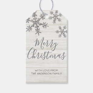 Silver Snowflake Elegant Glam Merry Christmas Gift Tags