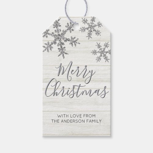 Silver Snowflake Elegant Glam Merry Christmas Gift Tags