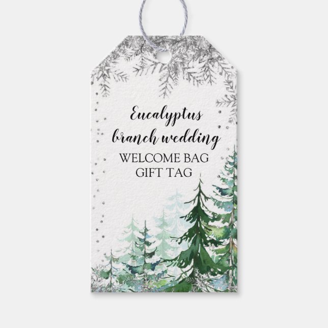 Silver snowflake forest Favor Gift Tag (Front)