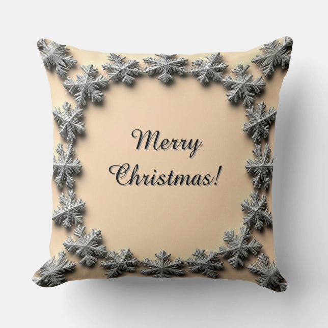 Silver Snowflake Frame Throw Pillow (Front)