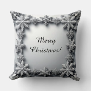 Silver Snowflake Frame Throw Pillow