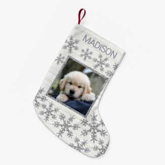 Silver Snowflake Fun Kids Or Pets Photo Small Christmas Stocking