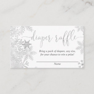 Silver snowflake gender neutral baby diaper raffle enclosure card