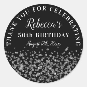 Silver Snowflake Glitter 50th Birthday Thank You Classic Round Sticker