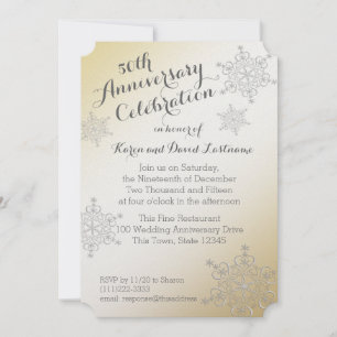 Silver Snowflake Golden 50th Wedding Anniversary Invitation