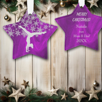 Silver Snowflake Gymnast On Purple Ornament by Westerngirl2 at Zazzle