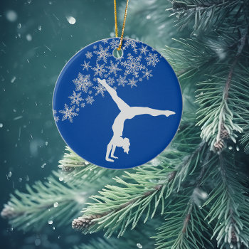 Silver Snowflake Gymnast Personalized Ceramic Ornament by Westerngirl2 at Zazzle