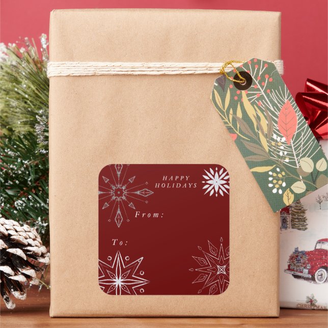 Silver Snowflake Holiday Square Sticker (Holiday)