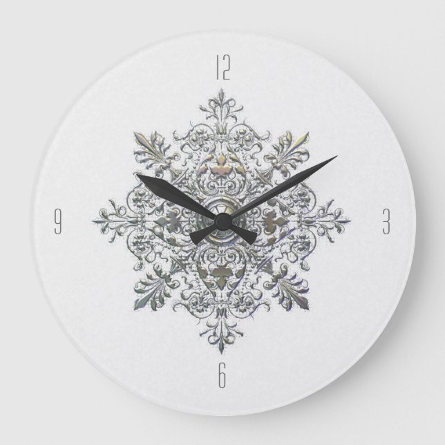 Silver Snowflake Large Clock (Front)