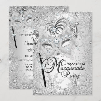 Silver Snowflake Mask Masquerade Quinceanera Invitation
