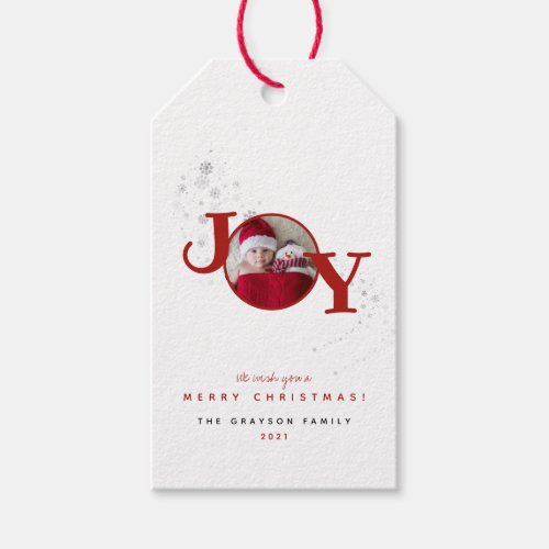 Silver Snowflake Merry Christmas Joy Photo Holiday Gift Tags