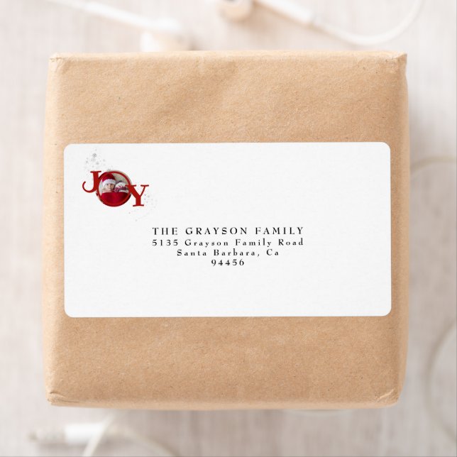 Silver Snowflake Merry Christmas Joy Photo Holiday Label (Insitu)