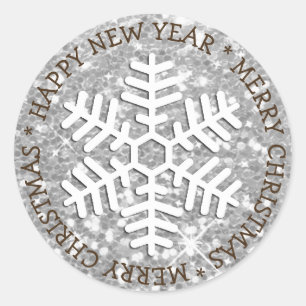 Silver Snowflake Merry Christmas Sticker