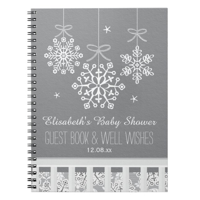 Silver Snowflake Mobile Baby Shower Guest Book (Front)