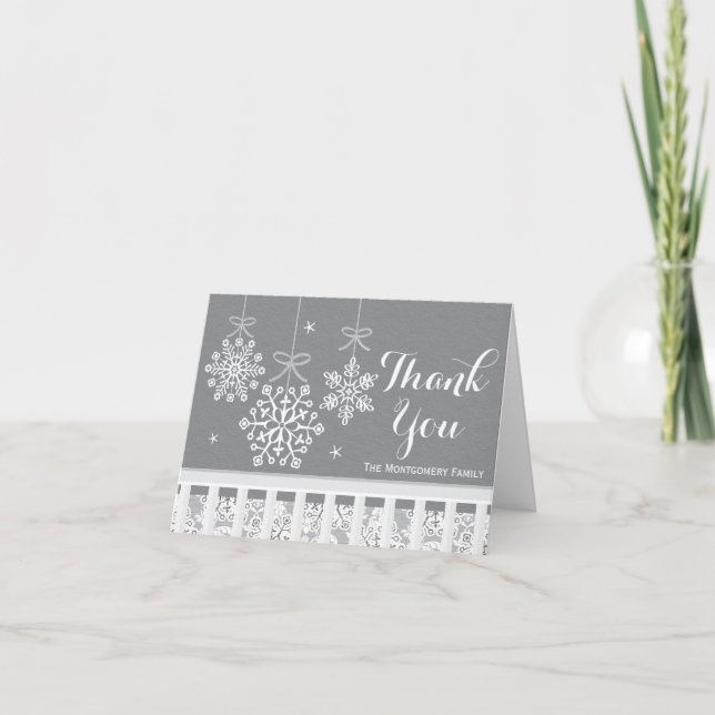 Silver Snowflake Mobile Baby Shower Thank You Card (Front)