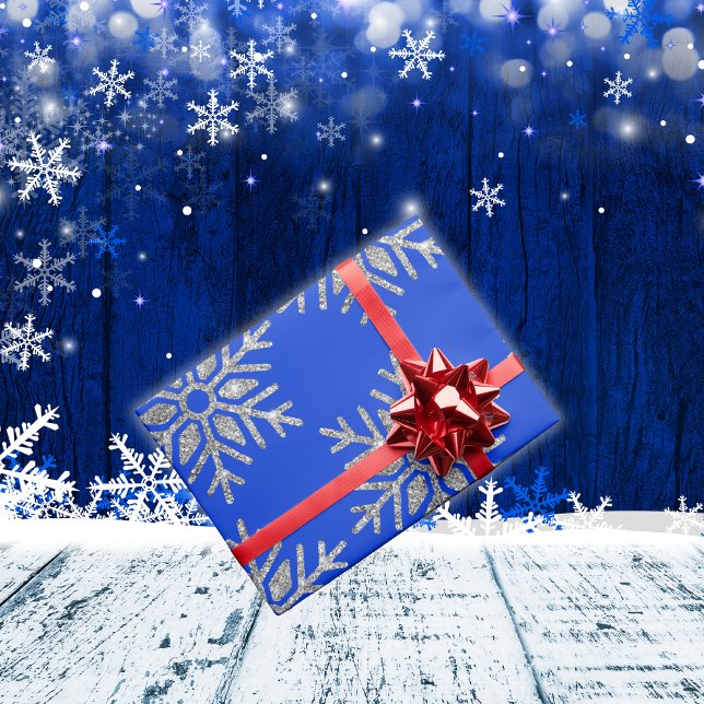 Silver Snowflake on Blue Christmas | Wrapping Paper (Creator Uploaded)