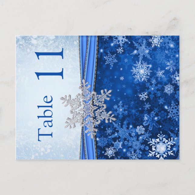 Silver snowflake on blue Table number Postcard (Front)