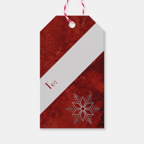 Silver Snowflake on Red Marble Gift Tags