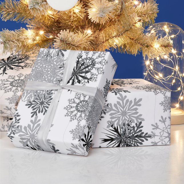 Silver snowflake pattern Christmas wrapping paper (Holidays)