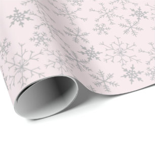 Silver Snowflake Pattern on Pink Christmas Winter Wrapping Paper