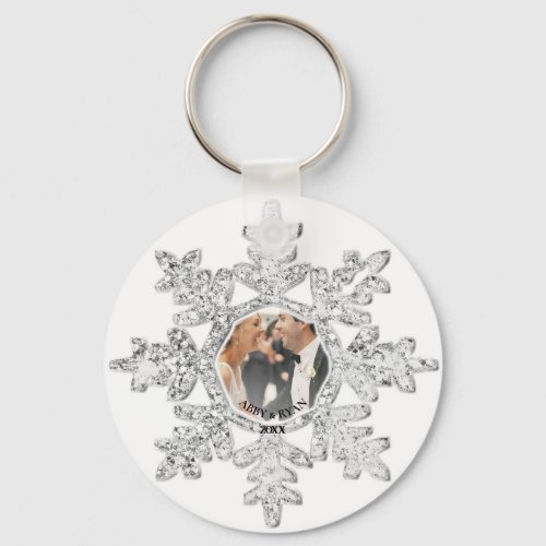Silver Snowflake Photo Frame Wedding Favor Keychai Keychain