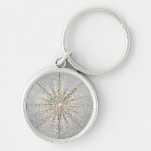 Silver snowflake pink elegant vintage winter keychain