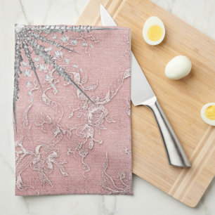 Silver snowflake pink elegant vintage winter kitchen towel