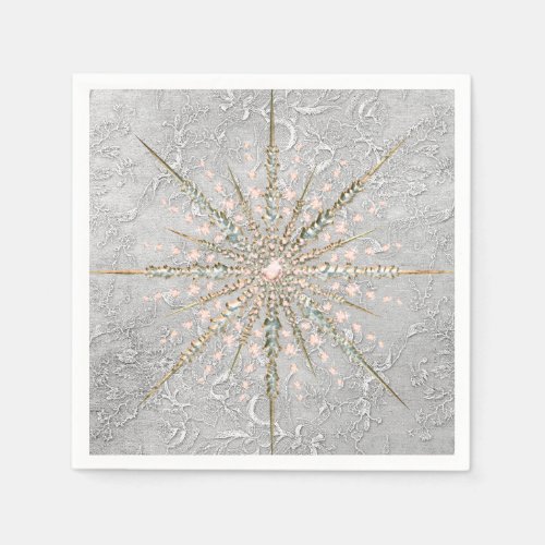 Silver snowflake pink elegant vintage winter  napkins