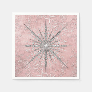 Silver snowflake pink elegant vintage winter napkins