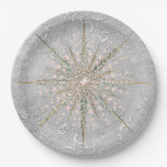 Silver snowflake pink elegant vintage winter  pape paper plates